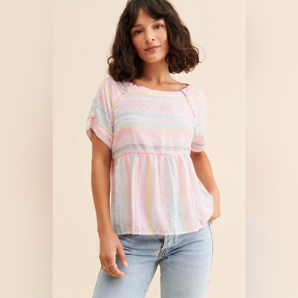 Anthropologie Letty Embroidered Babydoll Blouse S